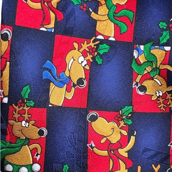 Hallmark Yule Tie Greetings w/Comical Reindeer in Blue Multicolored Silk - Picture 2 of 4